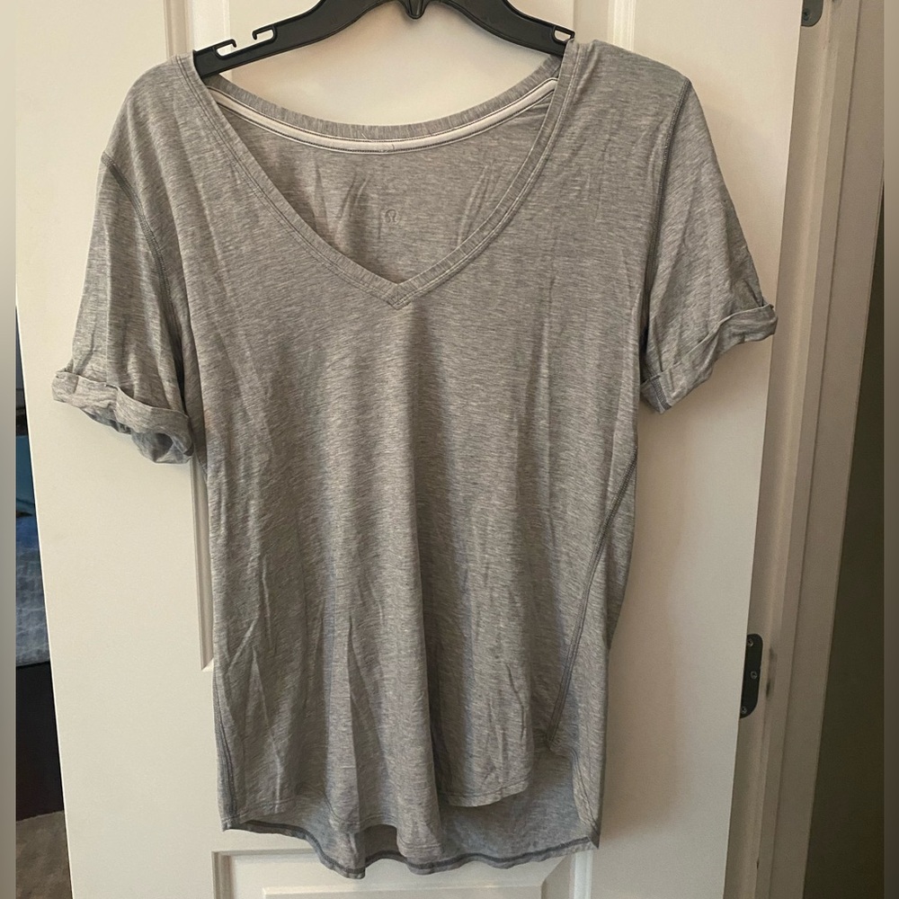 Lululemon Gray V Neck Shirt, 6 Medium